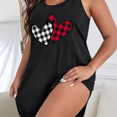  Plaid Heart Print Sleeveless Tank Dress
