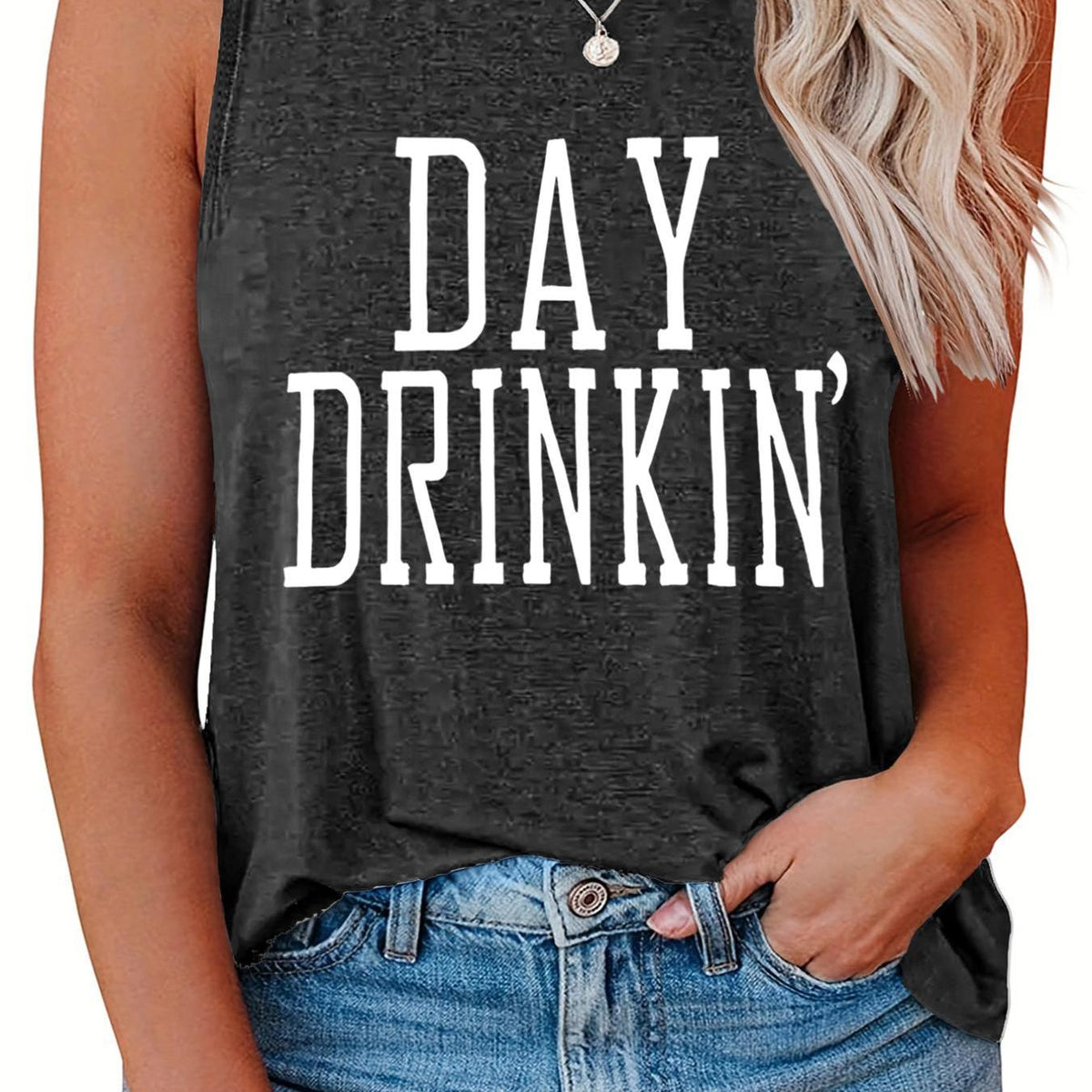  Letter Print Tank Top Round Neck