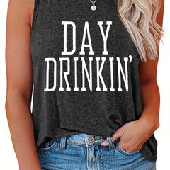  Letter Print Tank Top Round Neck
