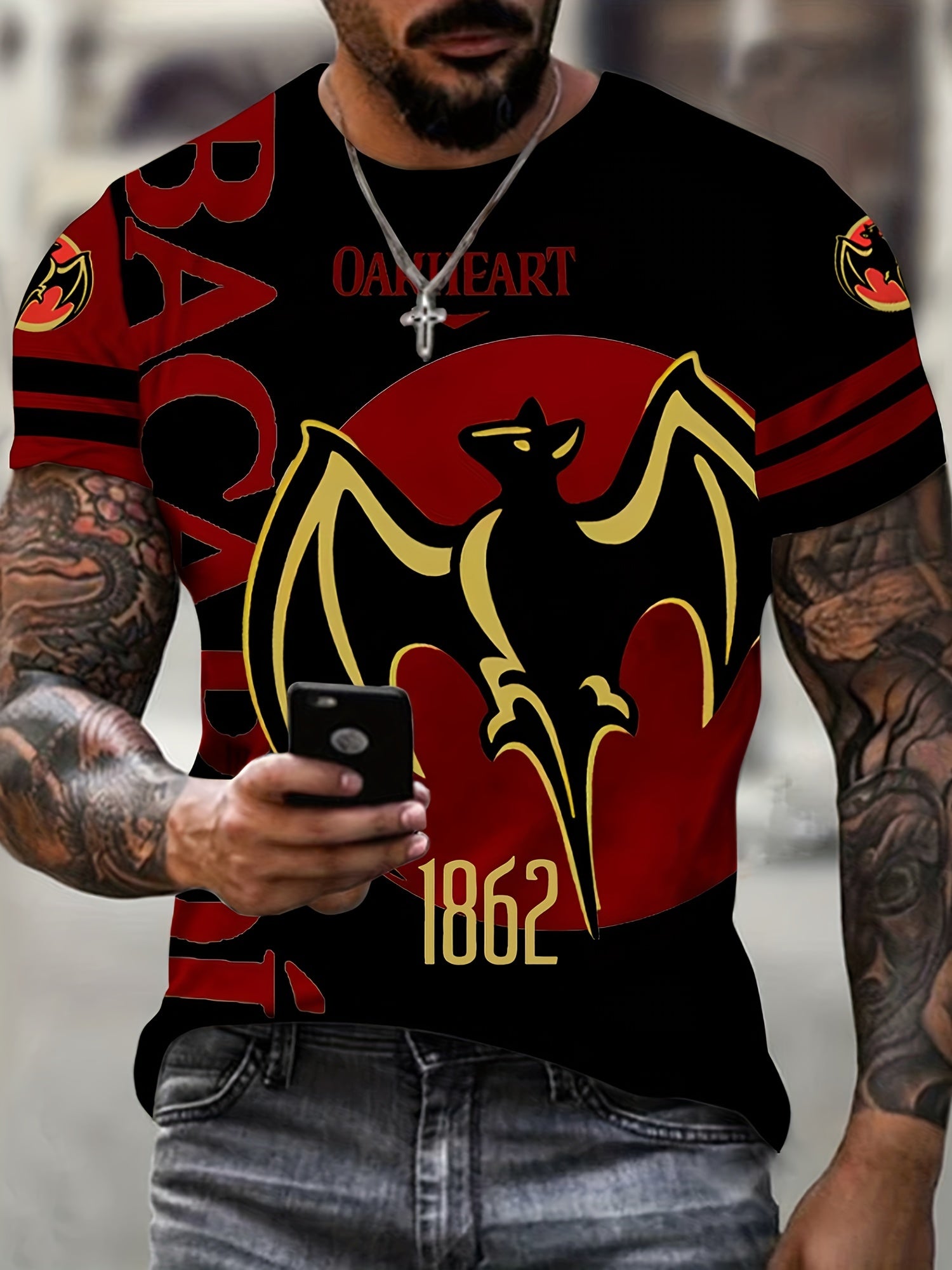 Men's Bat Graphic T shirt 3D Print Stretch Crew Neck Tee Top for Summer Outdoor