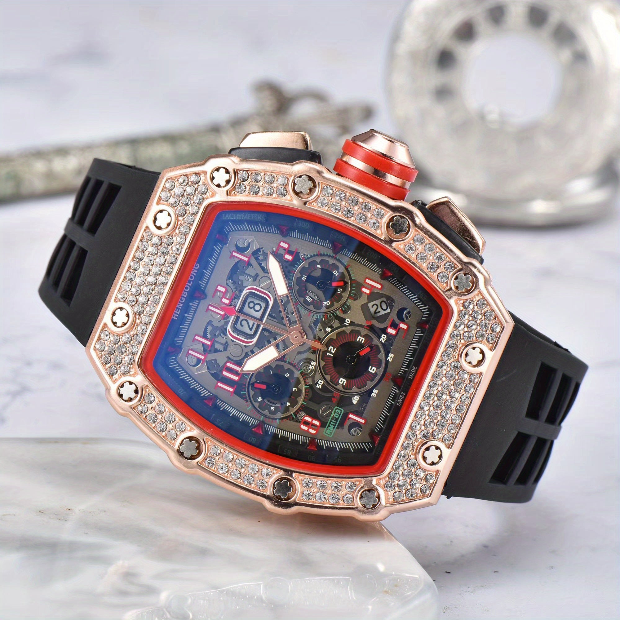 Hollow Ghost Head Rhinestone Men's Watch