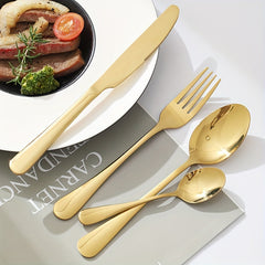 24pcs Stainless Steel Tableware Set Spoon Fork Modern Dishwasher Safe