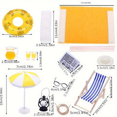 Summer Dollhouse Decor Yellow Tent Duck Swim Ring Tea Set