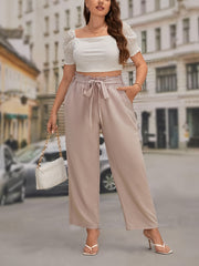 Women's Plus High Rise Wide Leg Trousers With Pockets