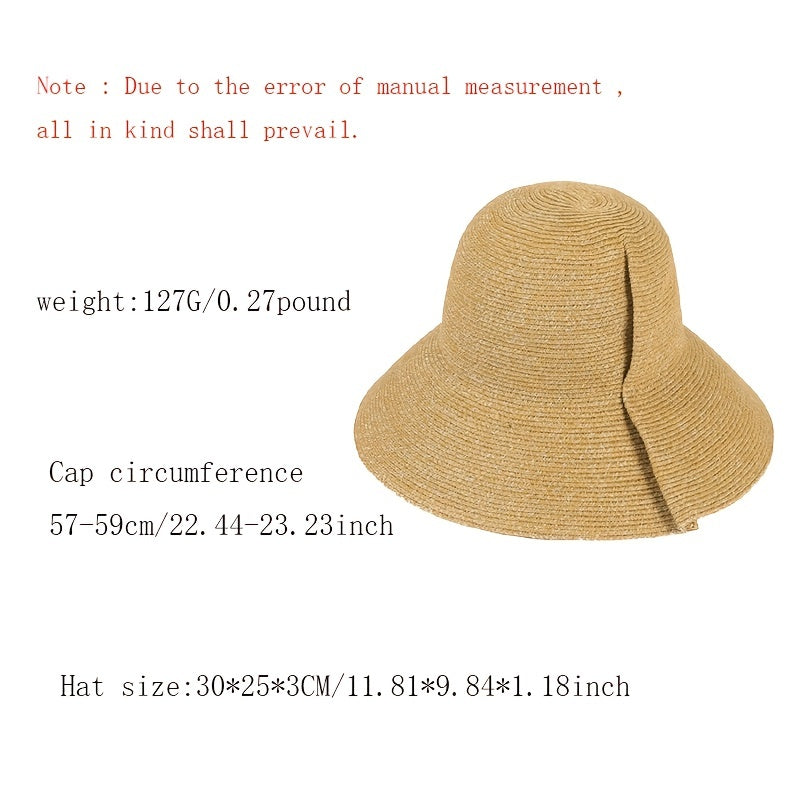 Khaki Wide Brim Bucket Hat Sunscreen Straw Lightweight Cap