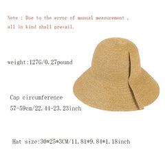 Khaki Wide Brim Bucket Hat Sunscreen Straw Lightweight Cap