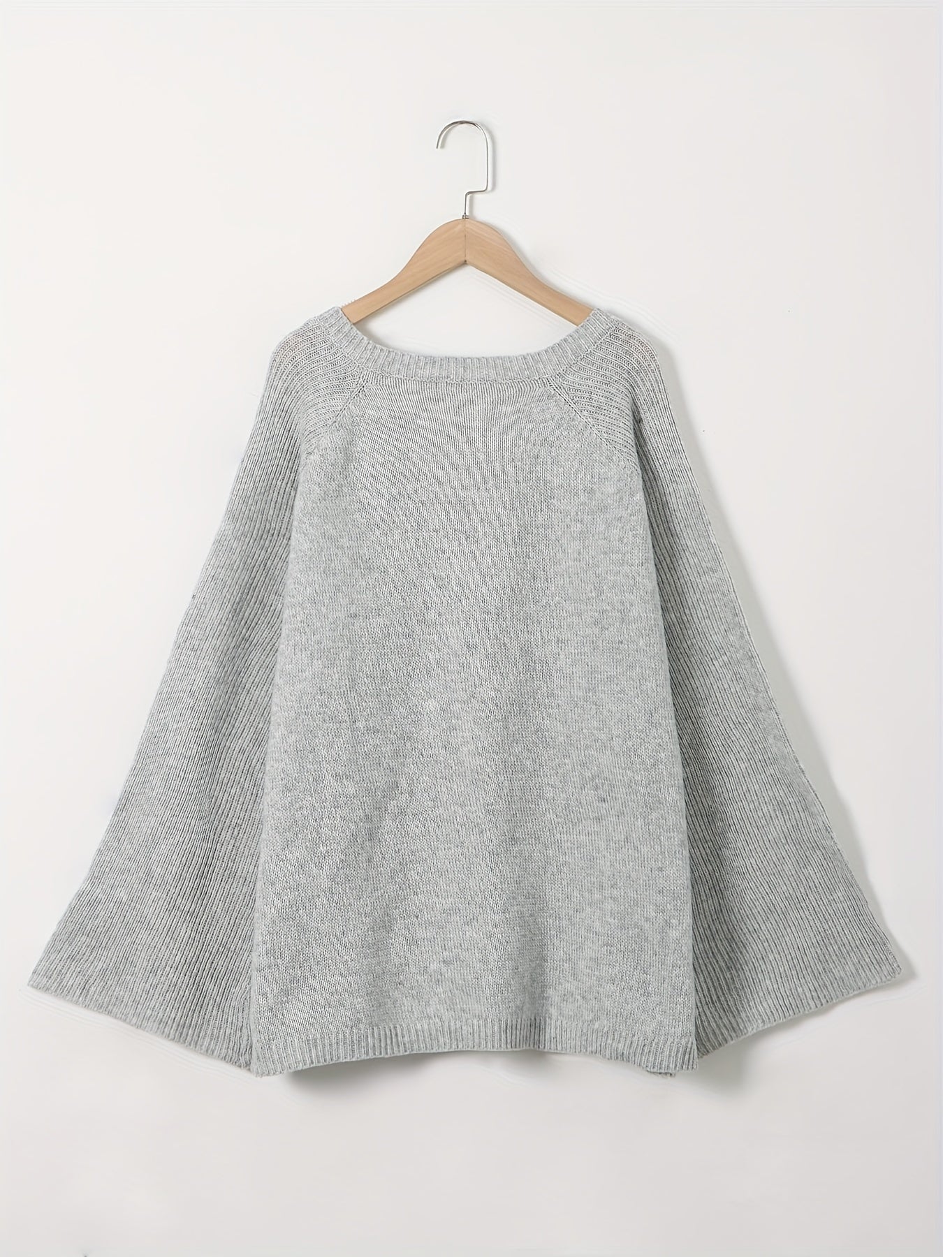  Casual Sweater Women's Plus Solid Bell Sleeve Jumper