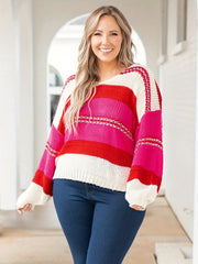  Colorblock V Neck Knit Top