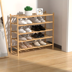 5 Tier Bamboo Shoe Rack Stackable Storage Shelf for Entryway Bedroom Bathroom