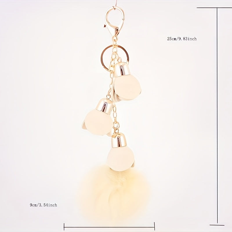 Flower Pom Pom Keychain Plush Key Ring Purse Bag Charm Earbud Case Accessory