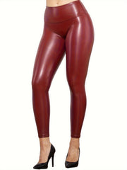 Tummy Control Fleece Lined Leather Yoga Pants