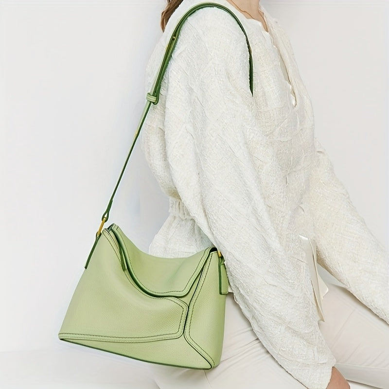 Green Leather Crossbody Shoulder Bag Large Handbag for Parties & Everyday Use