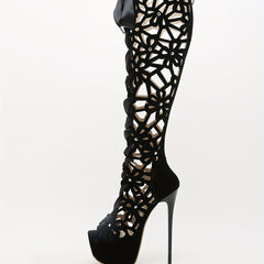 Women's Peep Toe Over The Knee Boots