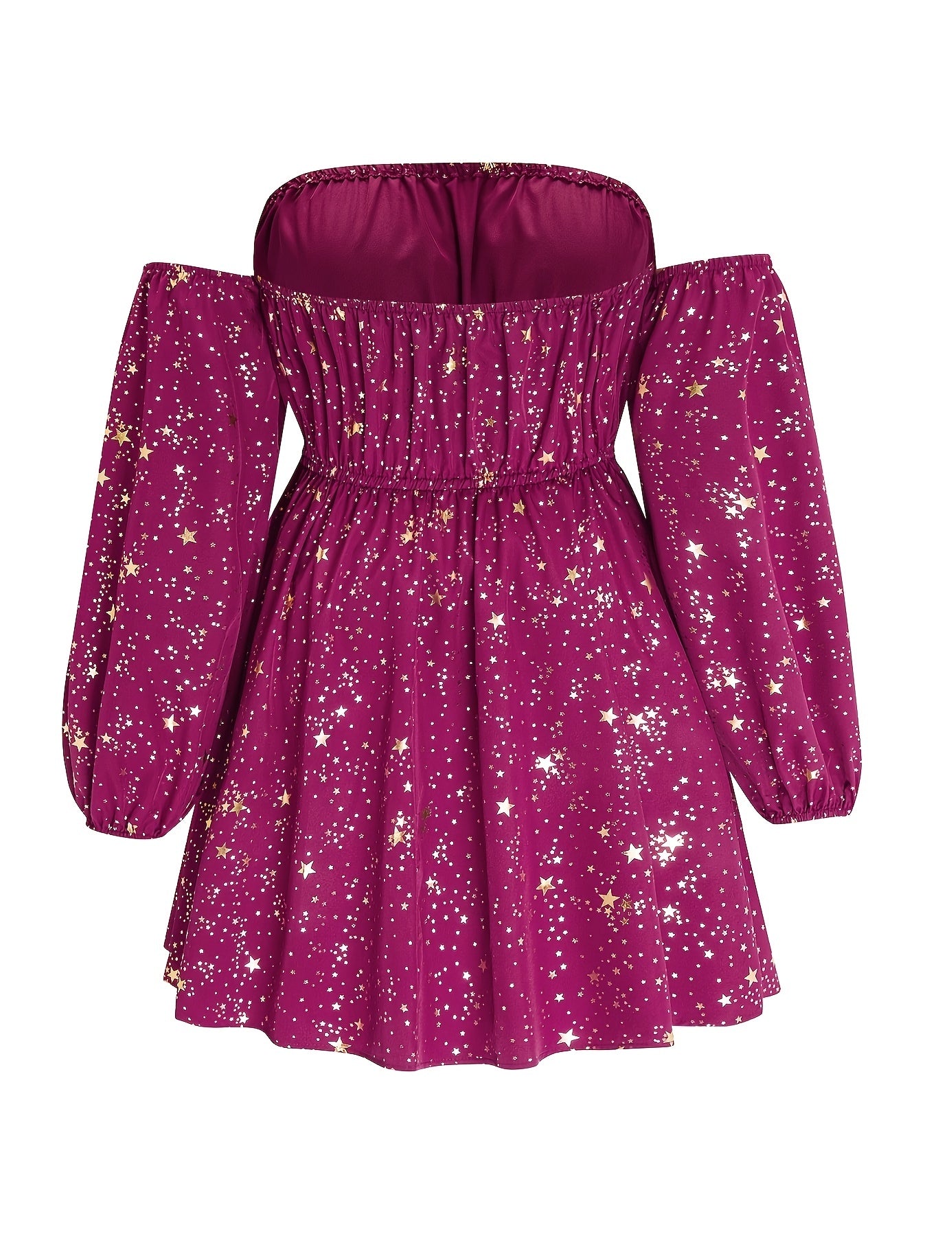  Golden Star Print Off Shoulder Mini Dress