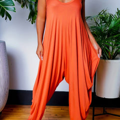  Casual Cami Jumpsuit Solid V Neck Drop Crotch Harem Cami Jumpsuit