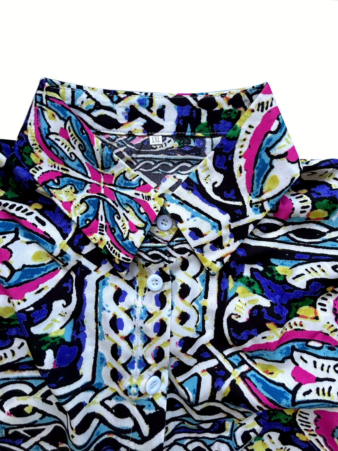  Boho Blouse Women's Plus Scarf Print Long Sleeve Button Up