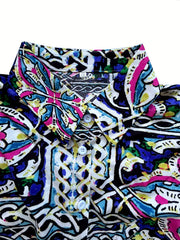  Boho Blouse Women's Plus Scarf Print Long Sleeve Button Up