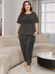  Letter Print T-shirt & Pants Pajama Set