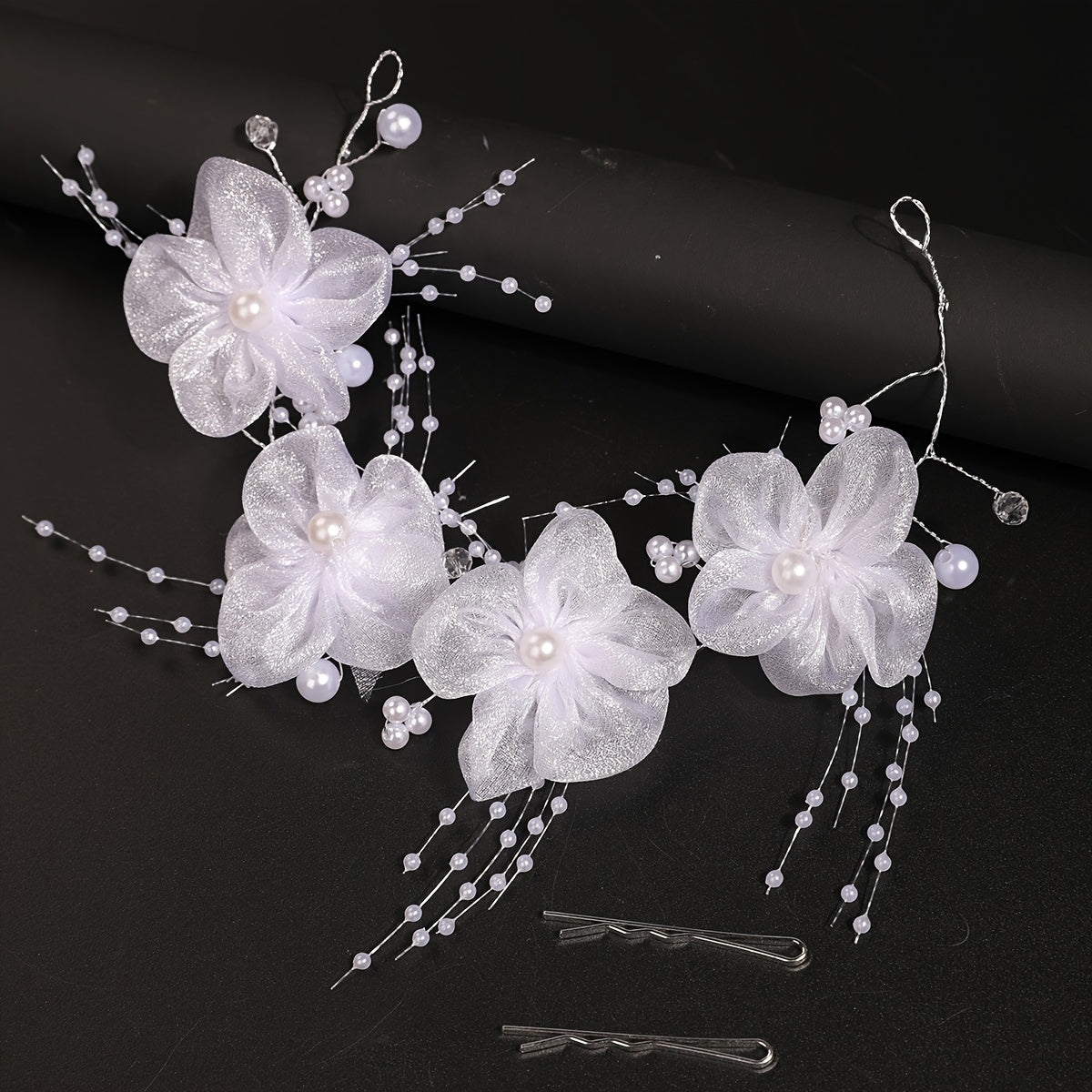 Red Rose Hair Accessory with Soft Bow Headpiece for Wedding