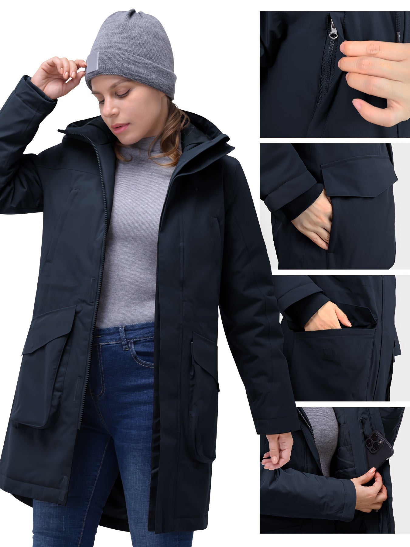 Women's Waterproof Long Puffer Jacket Hooded Winter Coat
