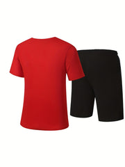 Men's Letter Print T shirt & Casual Stretch Shorts