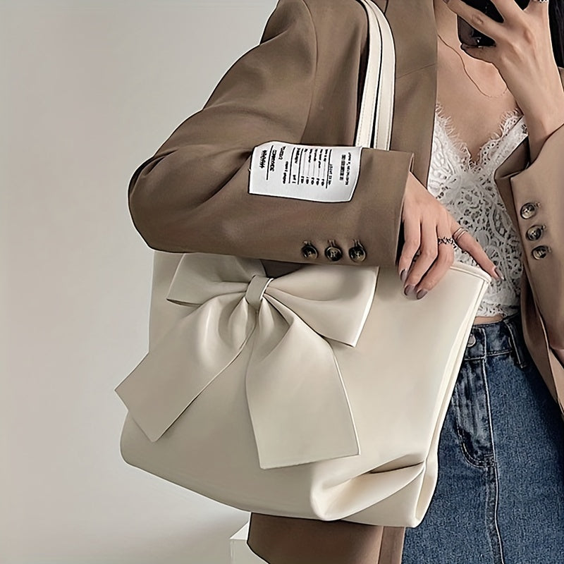 Beige Tote Bag Large Capacity Stylish Shoulder Handbag