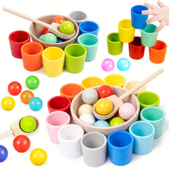 Wooden Rainbow Ball Sorting Game Educational Toy, Fine Motor Skills Learning