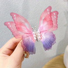 Gradient Butterfly Hair Clip Faux Pearl Non-slip Clip