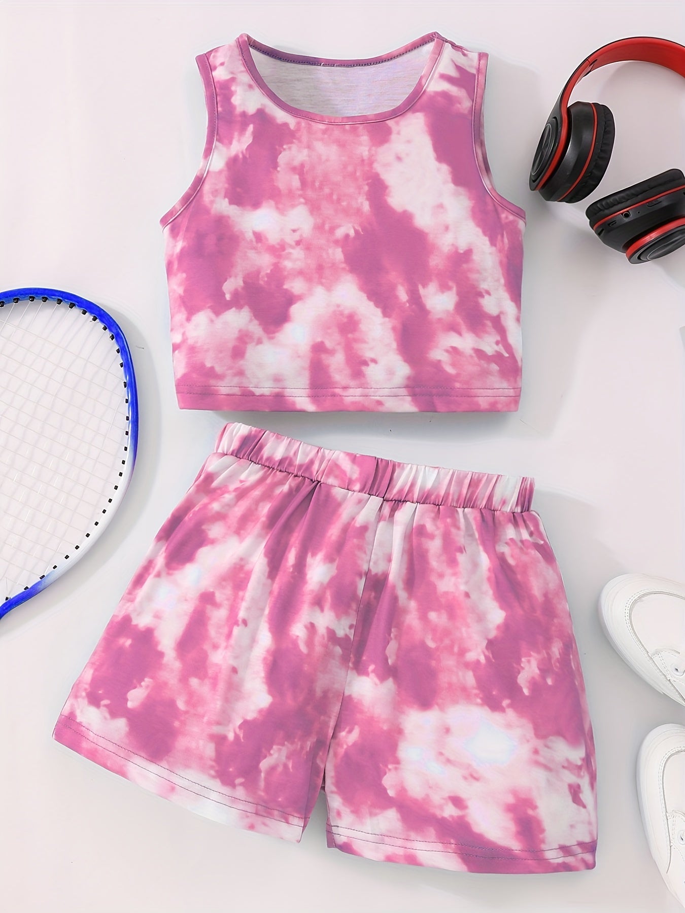 Girls Tie dye Crop Tank Top & Shorts Set Kids Summer Clothes