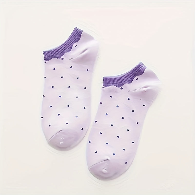 3 Pairs Polka Dot Low Cut Ankle Socks Soft & Lightweight Women's Stockings