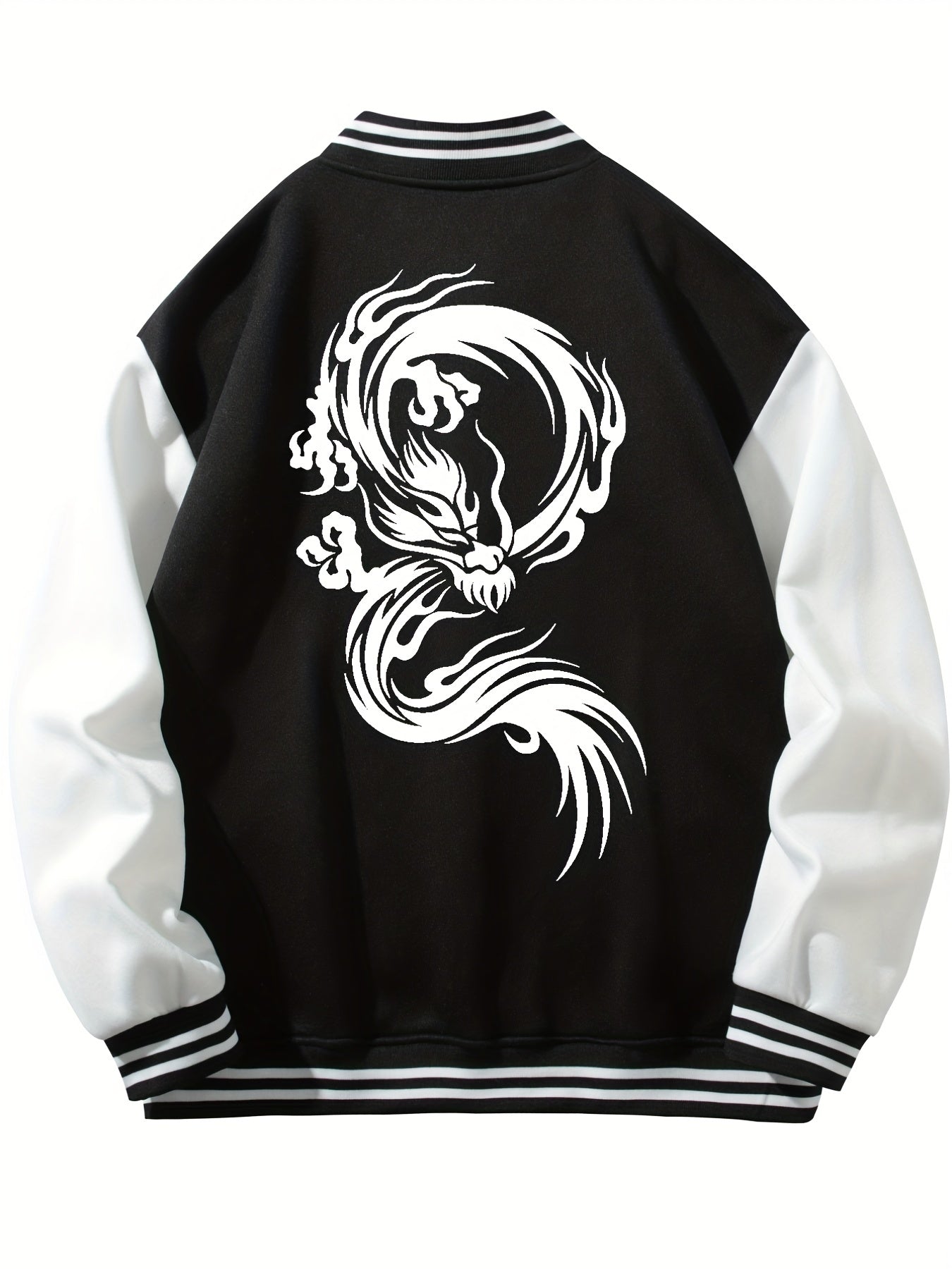 Dragon Symbol Pattern Plush Varsity Jacket Men's Jacket