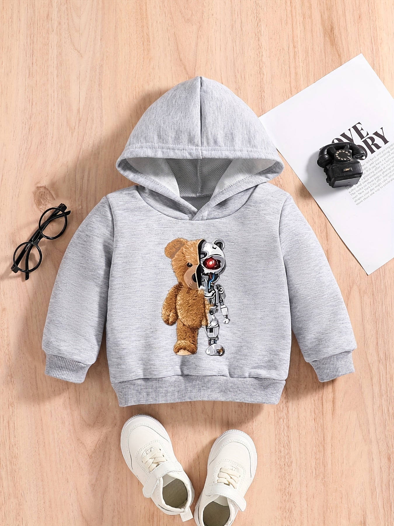 Bear Print Baby Boys Hooded Sweatshirt