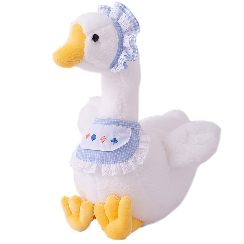 Adorable Goose Plush Doll in Bonnet & Apron Soft Polyester Stuffed Animal
