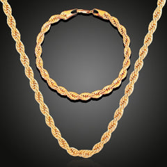 Golden Plated Silver Twist Necklace Bracelet Set
