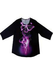  Butterfly Print Long Sleeve Casual Blouse