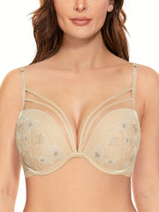  Women's Strappy Embroidered Push Up Bra