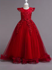 Girls Christmas Snow Graphic Mesh Tulle Maxi Dress
