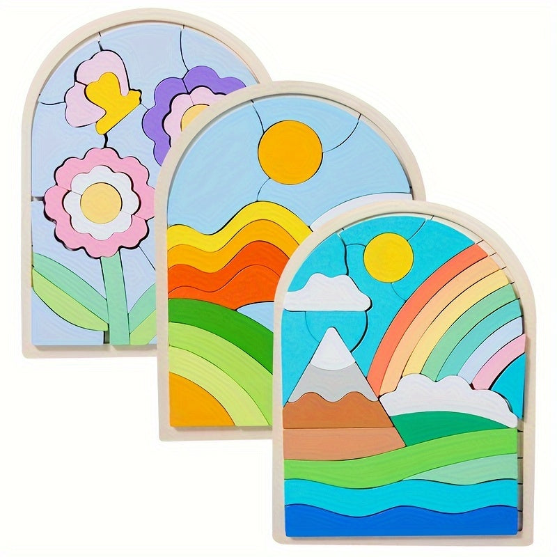 Colorful Geometric Wood Puzzle Set - Brain Power Memory Test