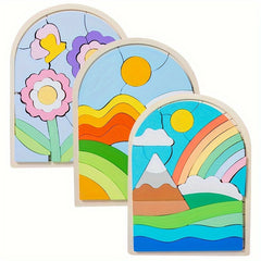 Colorful Geometric Wood Puzzle Set - Brain Power Memory Test
