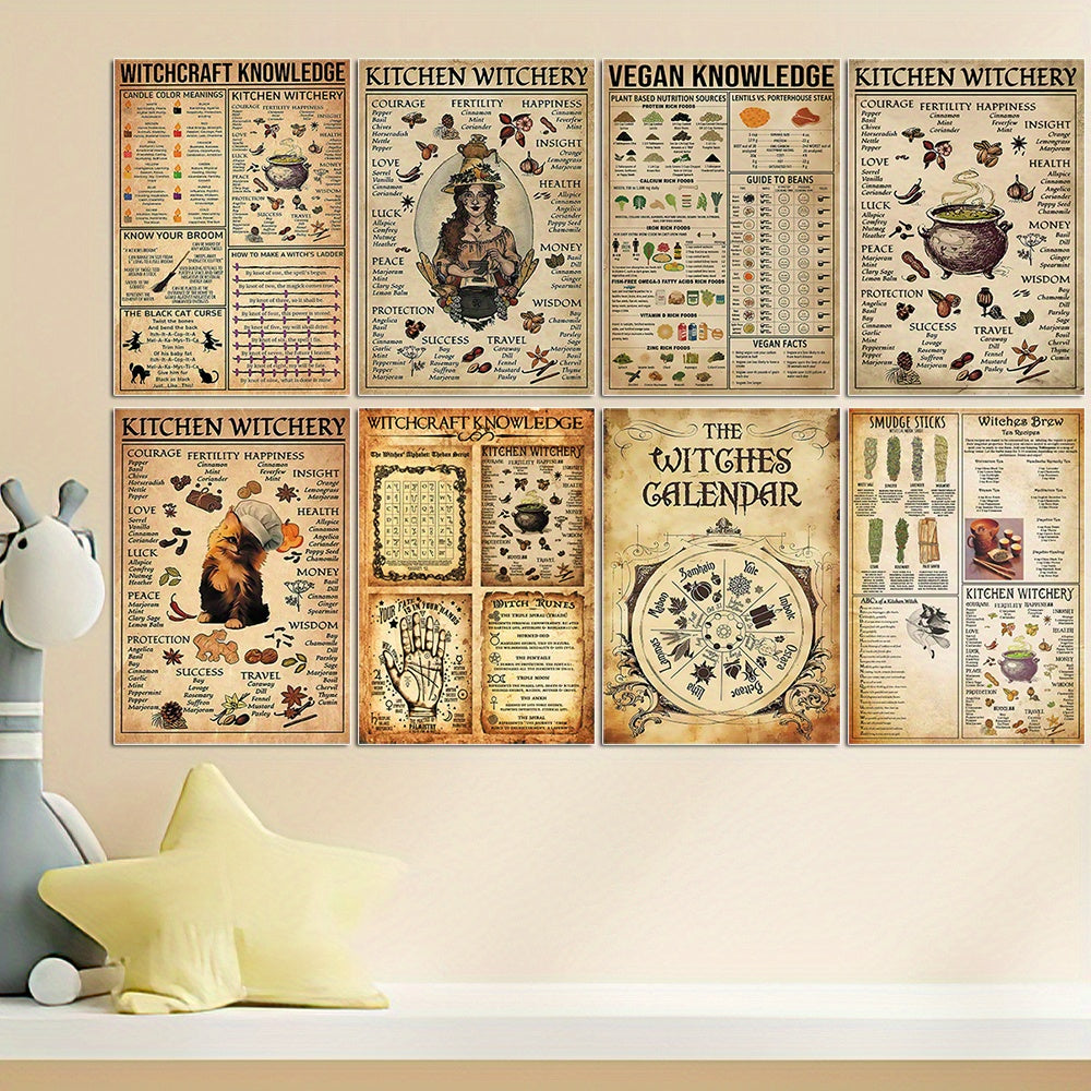 Fantasy Retro Style Witch Cooking Poster Set of 8, A5 Size