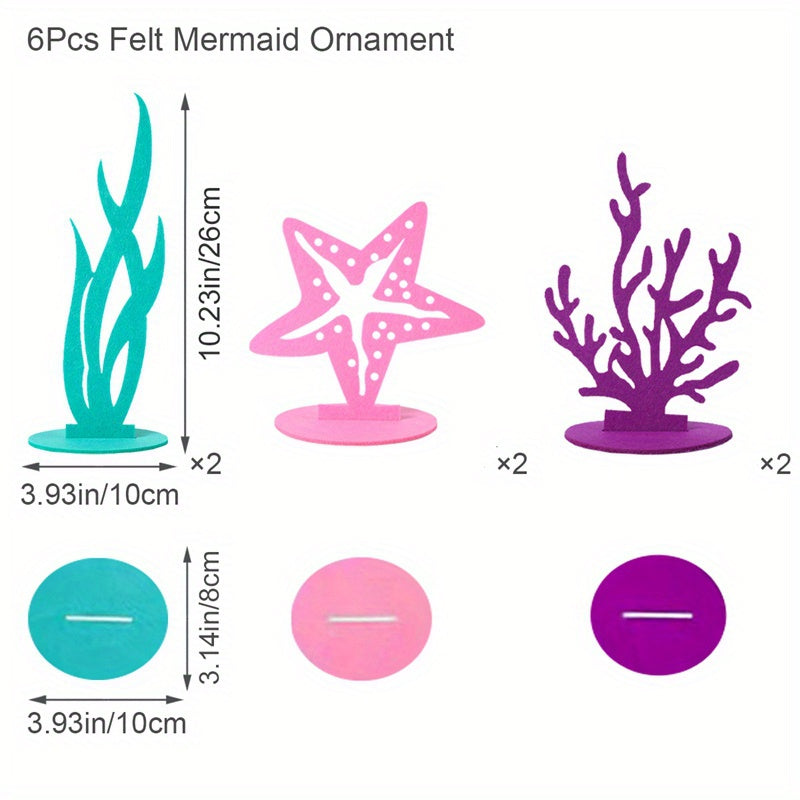 6pcs Mermaid Felt Ornaments Birthday Party Decoration Supplies