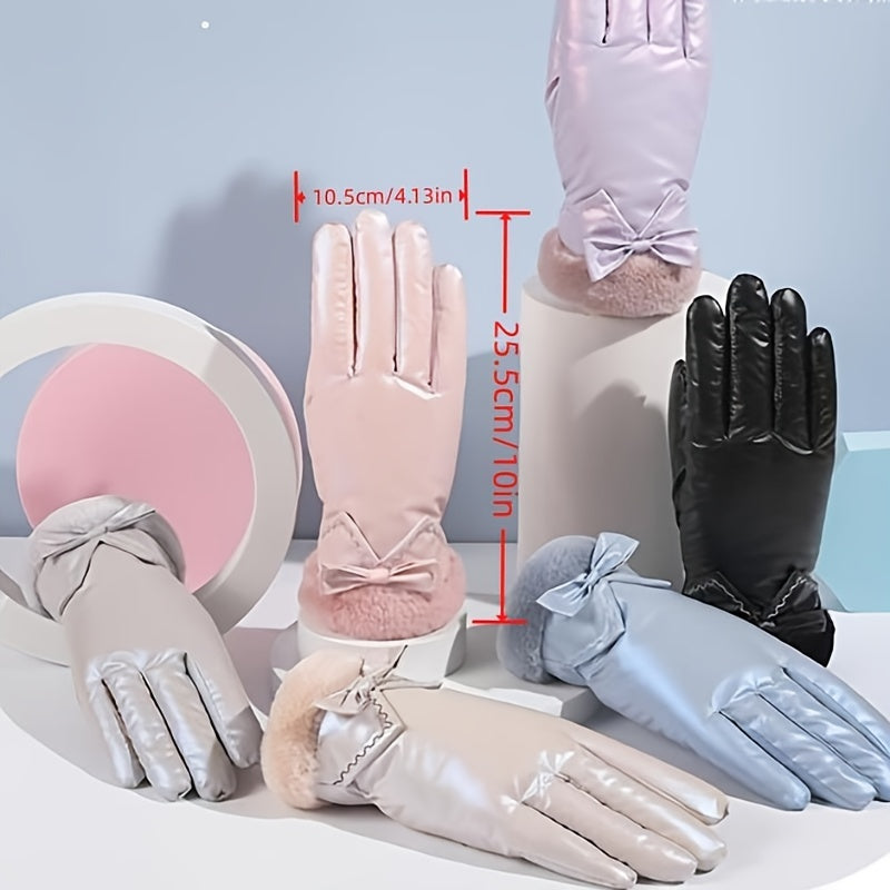 Women's Bowknot Winter Gloves Waterproof Warm Touch Screen Ski Motorcycle Gloves