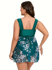  Floral Print Tie Front Mesh Dress & Panty Swimsuit 2 Piece Set