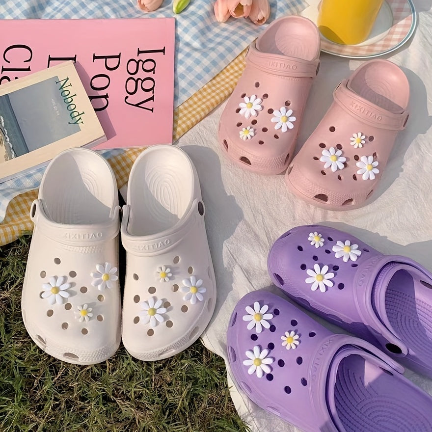 6pcs Daisy Shoe Charms For Clogs Sandals Cute Shoes Decor For Girls Ladies
