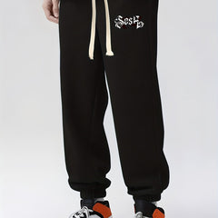 Blackletter Print Drawstring Sweatpants Loose Fit Pants Men's Joggers
