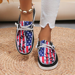 Women's Flag Print Canvas Shoes Lace Up Low Top Shoes Lightweight