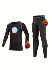 Kids Compression Fleece Sets Cartoon Pattern Pullover & Pants Body con Bot