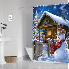 Festive Snowman Shower Curtain - Christmas Bathroom Decor