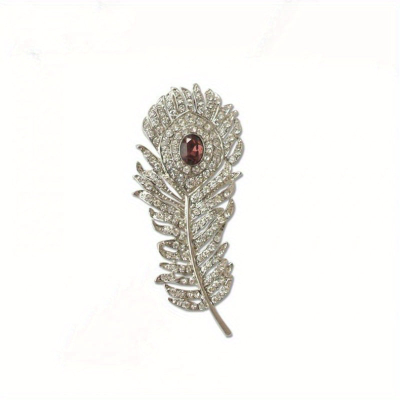 Vintage Peacock Feather Brooch with Rhinestone