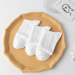 3 Pairs Ruffle Solid Socks Sweet & All match Socks Women's Stockings